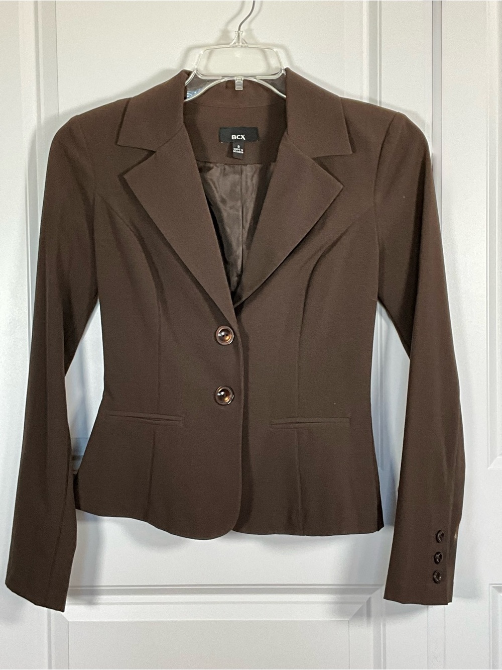 BCX Blazer Size S Brown Fitted Two-Button Stretch Blazer Career Workwear